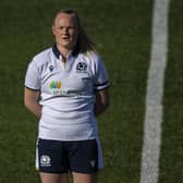 GLASGOW, SCOTLAND - APRIL 17: Scotland’s Siobhan Cattigan during the anthems before the Women's Six Nations match between Scotland and Italy at Scotstoun Stadium, on April 17, 2021, in Glasgow, Scotland. (Photo by Ross MacDonald / SNS Group)