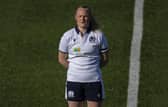 GLASGOW, SCOTLAND - APRIL 17: Scotland’s Siobhan Cattigan during the anthems before the Women's Six Nations match between Scotland and Italy at Scotstoun Stadium, on April 17, 2021, in Glasgow, Scotland. (Photo by Ross MacDonald / SNS Group)