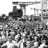 Union leader Jimmy Reid addresses a mass meeting of the Upper Clyde Shipyards at Clydebank in July 1971 (Picture: Allan Milligan)