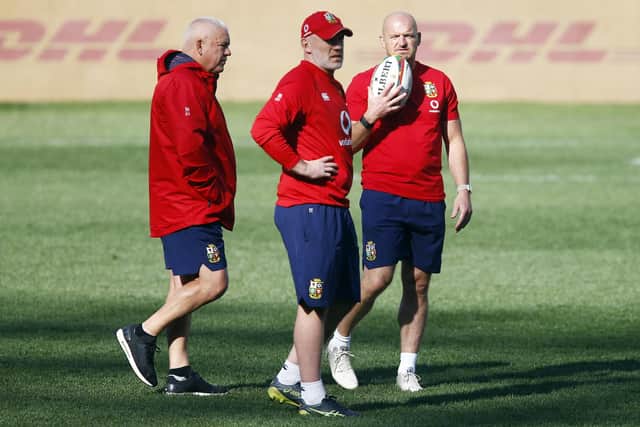 The men trying to mastermind a series victory for the Lions in South Africa, from left: head coach Warren Gatland, defence coach Steve Tandy and attack coach Gregor Townsend. Picture: Steve Haag/PA Wire