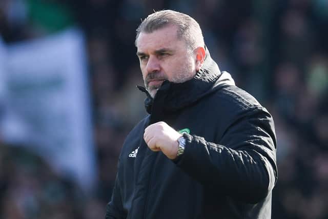 Ange Postecoglou reacts after the 3-1 win at Livingston that restored Celtic's three point lead in the Scottish Premiership . (Photo by Craig Foy / SNS Group)