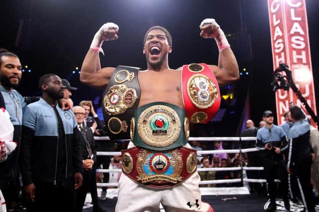Anthony Joshua, pictured after beating Andy Ruiz in December 2019, will put his belts on the line against Kubrat Pulev. (Pic: PA)