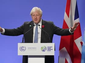 Prime Minister Boris Johnson speaking at a press conference during the COP26 summit at the Scottish Event Campus (SEC) in Glasgow. Picture: PA