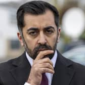 First Minister Humza Yousaf speaking to the media, after he visited a nursery at Crookston Castle Primary School, Glasgow