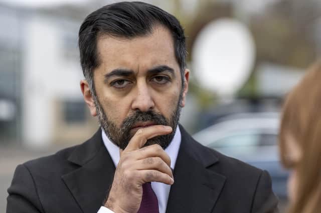 First Minister Humza Yousaf speaking to the media, after he visited a nursery at Crookston Castle Primary School, Glasgow