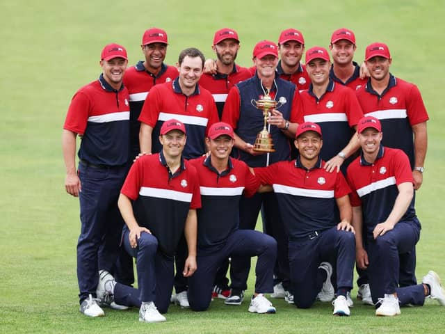 Team United States celebrates with the trophy after defeating Team Europe 19-9 during the 43rd Ryder Cup at Whistling Straits. Picture: Richard Heathcote/Getty Images.
