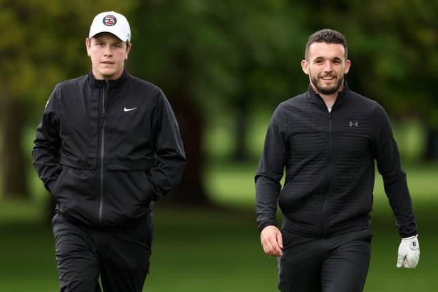 Bob MacIntyre and John McGinn during the Pro Am ahead of the Betfred British Masters hosted by Danny Willett at The Belfry in Sutton Coldfield. Picture: Richard Heathcote/Getty Images.