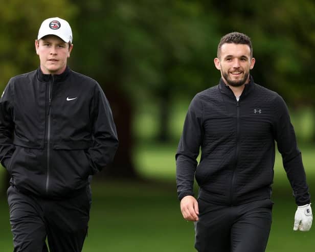 Bob MacIntyre and John McGinn during the Pro Am ahead of the Betfred British Masters hosted by Danny Willett at The Belfry in Sutton Coldfield. Picture: Richard Heathcote/Getty Images.