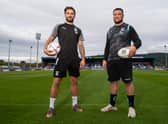 INVERNESS, SCOTLAND - AUGUST 24: Warriors Zander Fagerson and Inverness' George Oakley preview the match between Glasgow Warriors and Worcester Warriors  at the Caledonian Stadium, on August 24, 2022, in Inverness, Scotland. (Photo by Ross MacDonald / SNS Group)