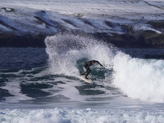 The Scottish surf team's Mark Boyd, looking more than comfortable in powerful waves on Scotland's North Shore PIC: Malcolm Anderson / Scottish Surfing Federation