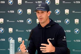 Defending champion Billy Horschel talks to the media during a press conference prior to the BMW PGA Championship at Wentworth. Picture: Ross Kinnaird/Getty Images.