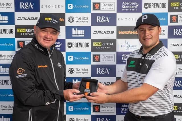 Paul Lawrie, the Tartan Pro Tour's founder, with Neil Fenwick, who went on to top the 2020 order of merit, after winning at Pollok. Picture: Tartan Pro Tour