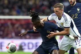 Lewis Ferguson battles with France's Eduardo Camavinga during the 4-1 defeat for Scotland.