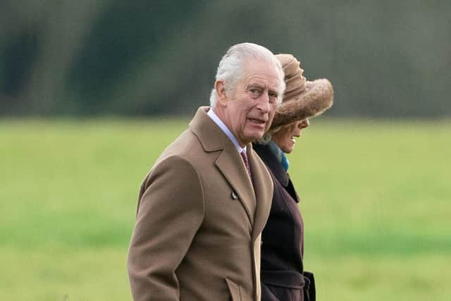 King Charles III and Queen Camilla arriving to attend a Sunday church service at St Mary Magdalene Church in Sandringham, Norfolk. Picture: Joe Giddens/PA Wire