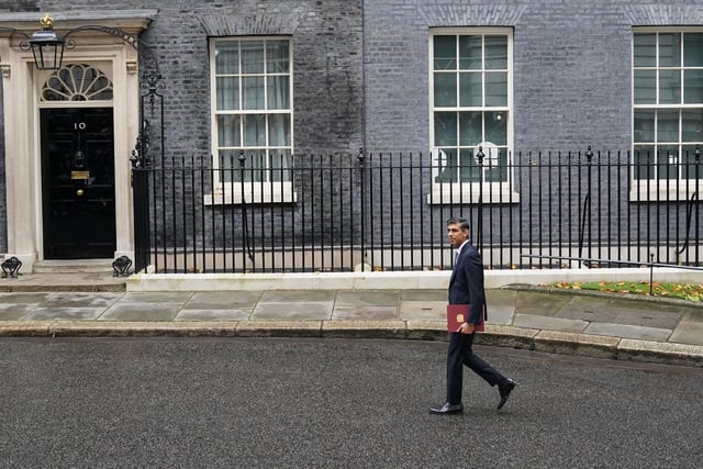 A different lectern to the one used by Liz Truss in her resignation speech was installed outside 10 Downing Street for Rishi Sunak’s first address as prime minister.
