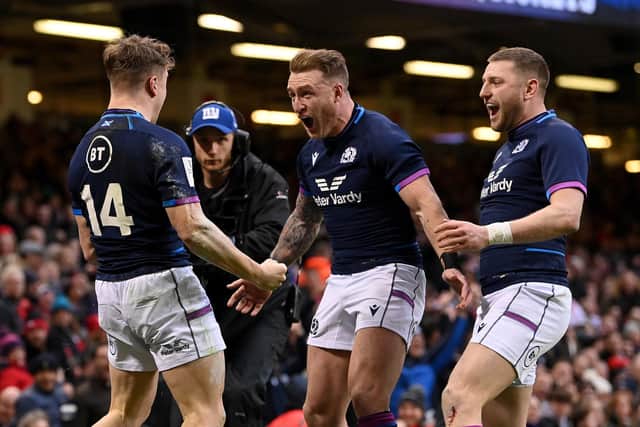 Darcy Graham, Stuart Hogg and Finn Russell are among the six players said to have left the team hotel to visit a bar in Edinburgh after returning from Rome. (Photo by Stu Forster/Getty Images)