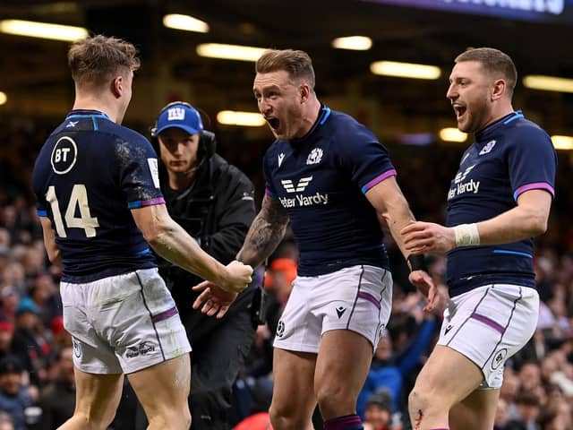 Darcy Graham, Stuart Hogg and Finn Russell are among the six players said to have left the team hotel to visit a bar in Edinburgh after returning from Rome. (Photo by Stu Forster/Getty Images)