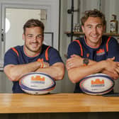 Jamie Ritchie (right), with Edinburgh team-mate Wes Goosen, at the launch of a commercial partnership with Uhuru Rum. (Photo by Euan Cherry / SNS Group)