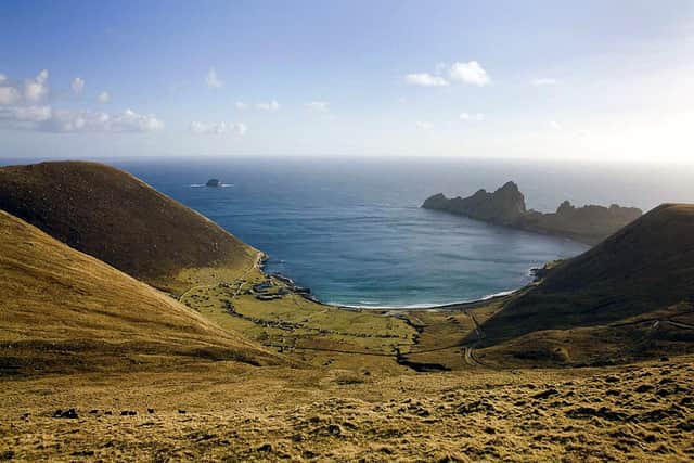 Village Bay on Hirta, St Kilda has been digitally reconstructed to show what it would have been like at the end of the 19th Century, before its last residents were evacuated. PIC: NTS.