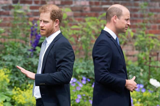 Harry, Duke of Sussex (left) and Prince William, Duke of Cambridge attend the unveiling of a statue of their mother, Princess Diana at The Sunken Garden in Kensington Palace. Picture: Dominic Lipinski/POOL/AFP via Getty Images
