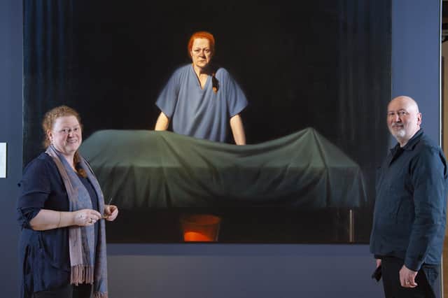Professor Dame Sue Black and artist Ken Currie in front of Currie's new portrait, called Unknown Man (Picture: Neil Hanna)