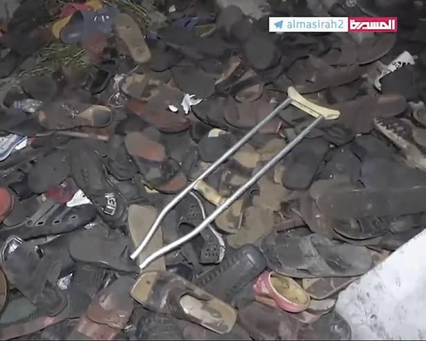 This image from a video, shows the aftermath of a deadly stampede in Sanaa, Yemen. Picture: Al-Masirah TV Channel via AP