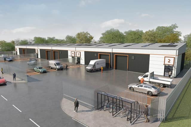 A CGI showing phase one of the new industrial and commercial development.