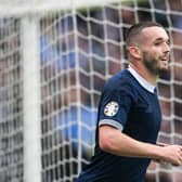 GLASGOW, SCOTLAND - MARCH 25: Scotland's John McGinn could net himself a special place in the country's all-time scoring list after claiming his 16th goal for his country to set Steve Clarke's men on their way with a 3-0 win in their Euro 2024 qualifying opener at home to Cyprus on Saturday. (Photo by Craig Foy / SNS Group)