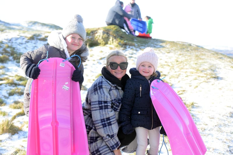 Tilly, ten and Elle, three were also sledging on Cleadon Hills with their mother Kayleigh Scott.
