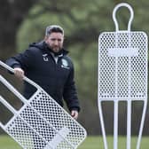 Hibs manager Lee Johnson takes training ahead of Saturday's match against Motherwell.