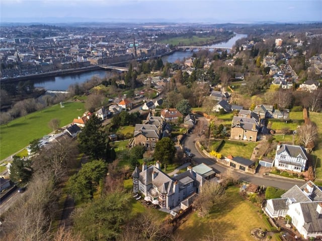 Aerial view with Woodcroft House in the foreground.