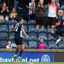 Dario Zanatta celebrates with Kyle Benedictus after Raith's third goal.  (Photo by Mark Scates / SNS Group)