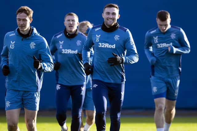 John Souttar during a Rangers training session ahead of facing Aris.