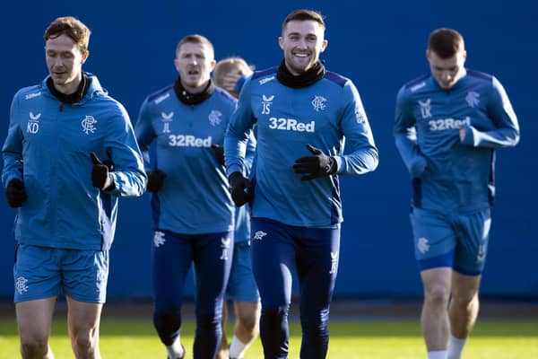 John Souttar during a Rangers training session ahead of facing Aris.