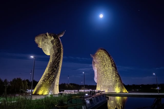 The Hunter's Moon as viewed from the Kelpies, near Falkirk.