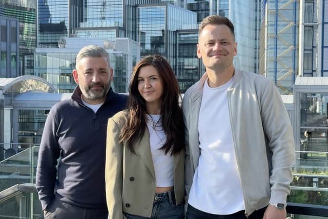 Den Farmer, Alleyoop strategy director Lauren Marshall and managing director Jak Carlin in London.