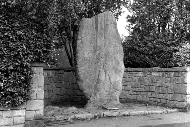 According to tradition, the Caiy Stane marks the site of a battle, but this version origin story has since been discredited by experts. Picture taken July 1980.