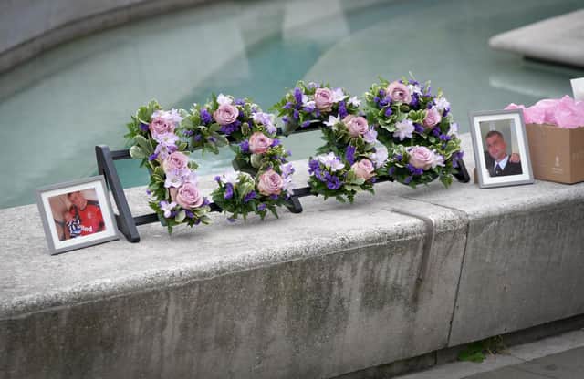 A wreath depicting 1935, the number of drug overdose deaths in Scotland, is laid outside the Scottish Parliament, Edinburgh, to mark International Overdose Awareness Day in August last year.