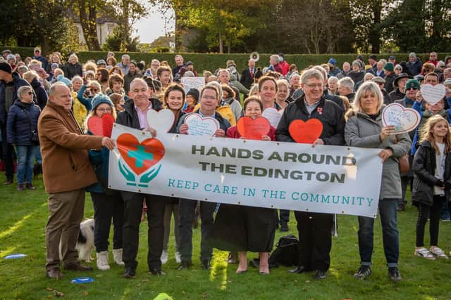 Pictured L-R: Murray Duncanson, Hands Around The Edington; Lorna Sinclair, North Berwick Health & Wellbeing Association; Paul McLennan MSP; Judy Lockhart, North Berwick Community Council; Craig Hoy MSP; Jackie Baillie MSP; Martin Whitfield MSP; Sue Webber MSP.