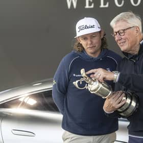 2022 Open champion Cameron Smith and The R&A CEO Martin Slumbers look at the Claret Jug in the build up to the 151st Open at Royal Liverpool. Picture: Tom Russo/The Scotsman