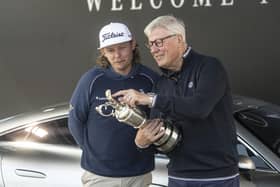 2022 Open champion Cameron Smith and The R&A CEO Martin Slumbers look at the Claret Jug in the build up to the 151st Open at Royal Liverpool. Picture: Tom Russo/The Scotsman