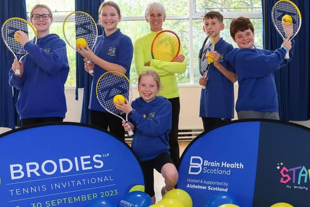 Judy Murray encourages healthy lifestyle at Davidson's Mains Primary School in Edinburgh, ahead of Brodies Tennis Invitational supported by Brain Health Scotland