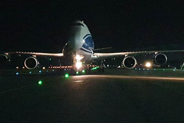 The chartered flight from China, which was loaded with PPE and NHS supplies for Scottish hospitals and social care providers, landed at Prestwick on Saturday morning. PIC: Contributed.