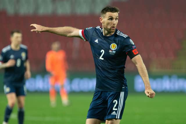 Scotland's Stephen O'Donnell during Scotland's play-off final victory over Serbia (Photo by Nikola Krstic / SNS Group)