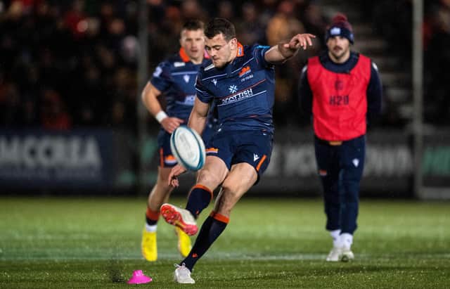 Edinburgh's Emiliano Boffelli missed a couple of first-half penalties against Glasgow at a windy Scotstoun. (Photo by Ross Parker / SNS Group)