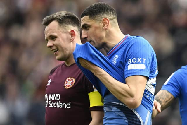 Leon Balogun and his Rangers defensive counterparts kept Hearts' striker Lawrence Shankland quiet.