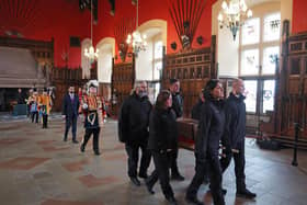 The Stone of Destiny, which is also known as the Stone of Scone, is carried out of the Great Hall in Edinburgh Castle before onward transportation to be placed beneath the Coronation Chair at Westminster Abbey for the coronation of King Charles III. The stone is returning to England for the first time since 1996