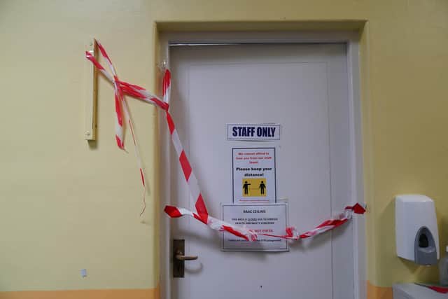 Taped off section inside Parks Primary School in Leicester which has been affected with sub standard reinforced autoclaved aerated concrete (Raac). Jacob King/PA Wire