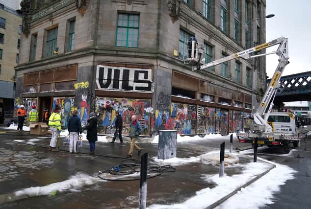 Set Dressers dress the set in Glasgow, for what is believed to be the film set of the new Batgirl movie (Photo: Andrew Milligan/PA Wire).