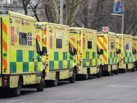 Ambulances outside a hospital